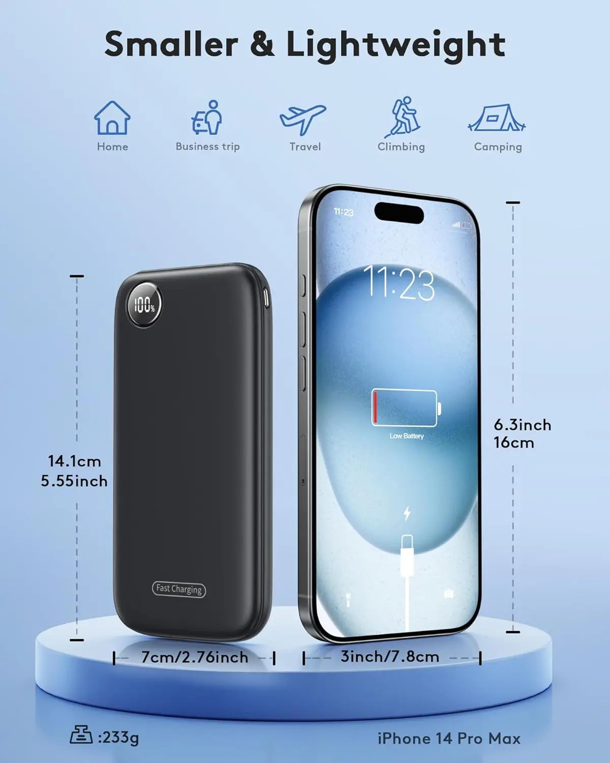 Power Bank Timits 22.5W 10000mAh de carga rápida, batería portátil con pantalla LCD, 3 salidas y 2 entradas, ideal para smartphones y relojes inteligentes, asegura una carga múltiple segura para tus viajes y trabajo.