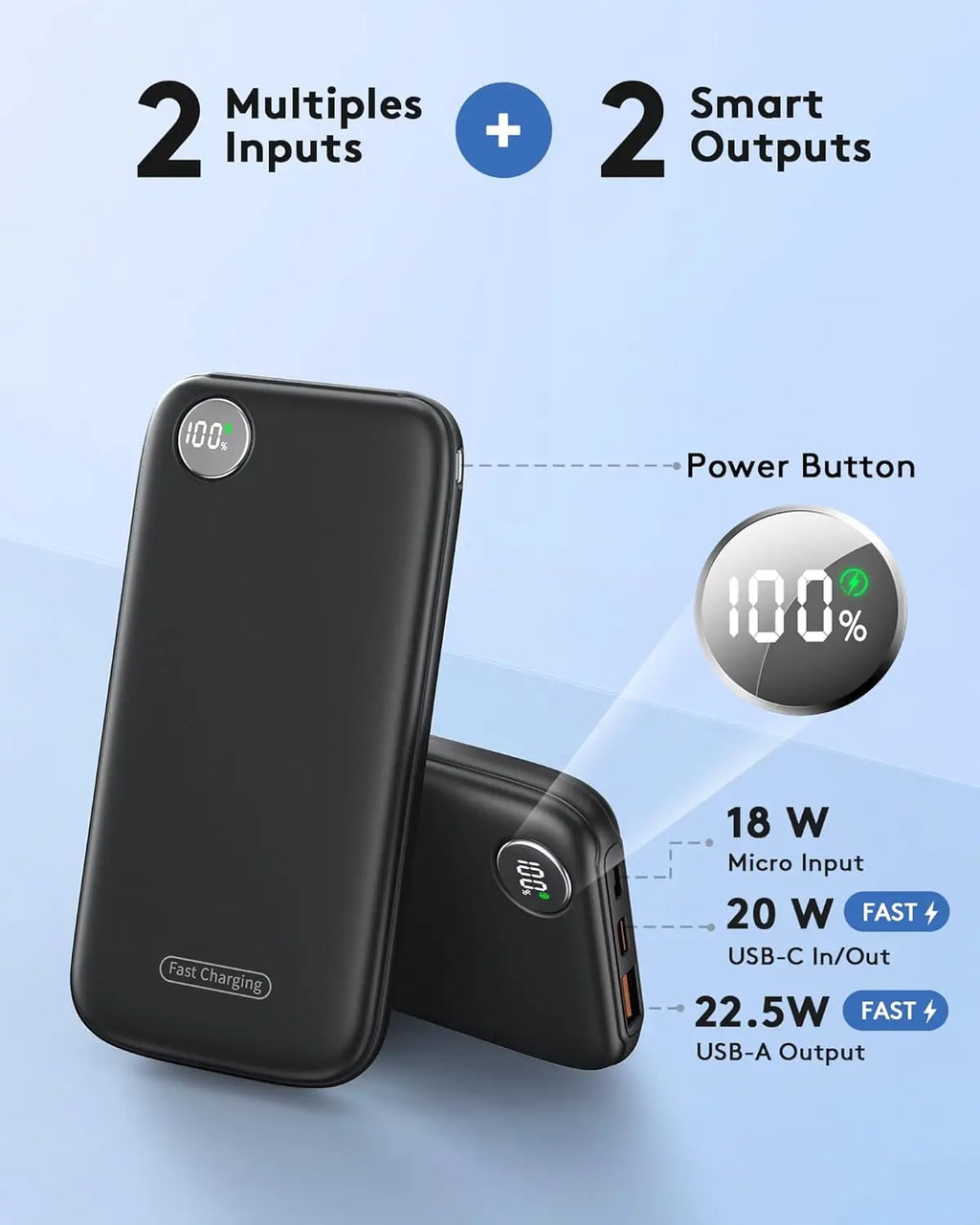 Power Bank Timits 22.5W 10000mAh de carga rápida, batería portátil con pantalla LCD, 3 salidas y 2 entradas, ideal para smartphones y relojes inteligentes, asegura una carga múltiple segura para tus viajes y trabajo.