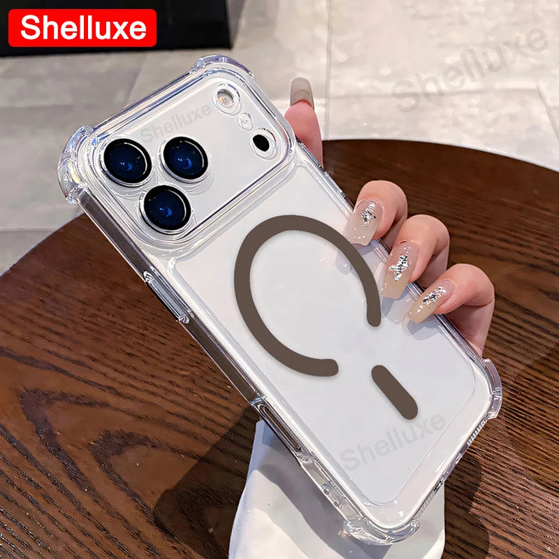 Funda Magnética Transparente Tipo Armadura para iPhone 17, iPhone 18 Pro Max, Funda Protectora de Lujo con Esquinas Reforzadas para iPhone 18, 17 Pro Max, 17 Air