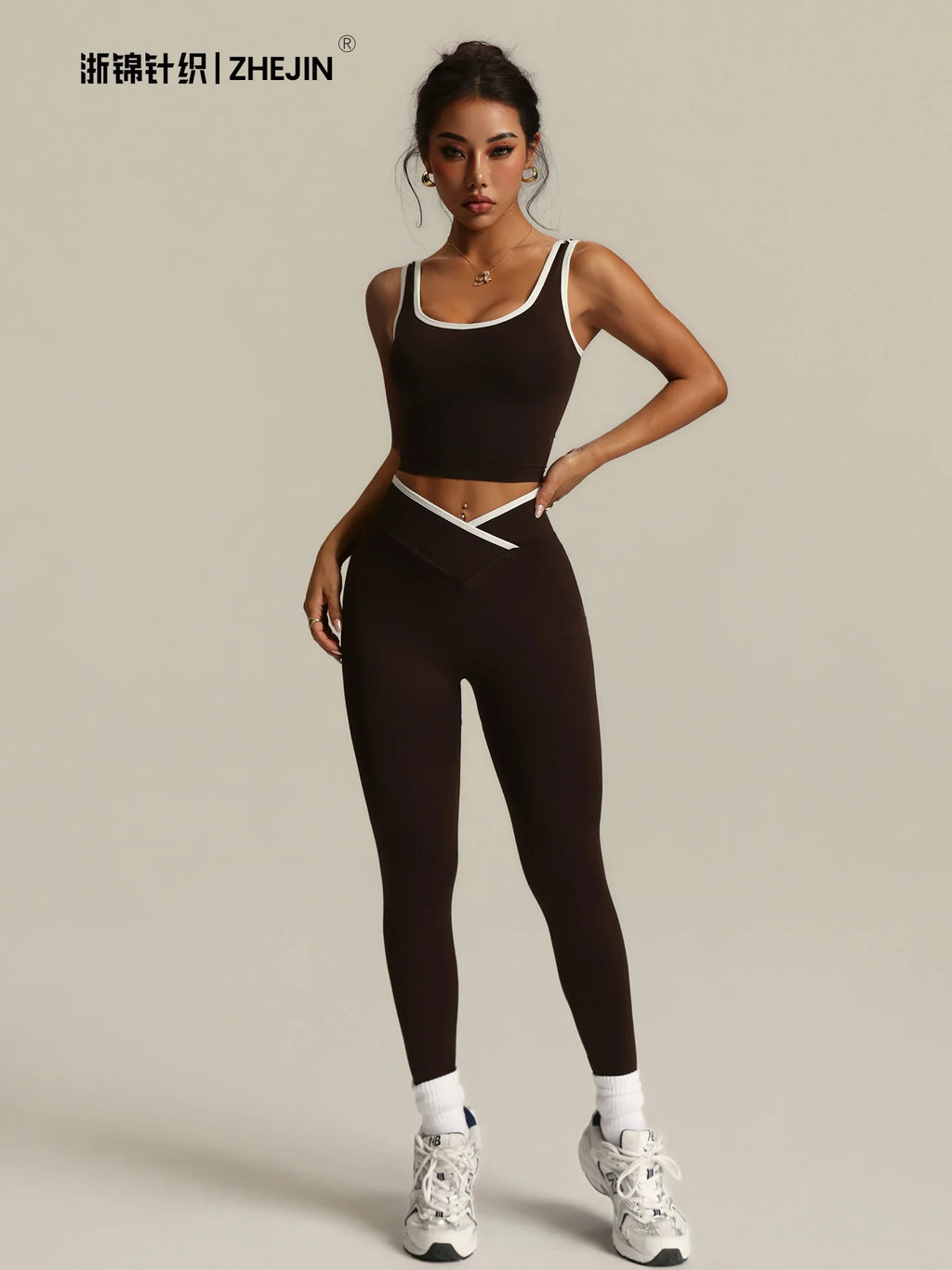 Conjunto de Yoga de 2 Piezas para Mujer, Leggings con Cintura Cruzada en V, Bra Deportivo con Ribete en Contraste, Conjunto Deportivo para Gimnasio, Ropa Deportiva.