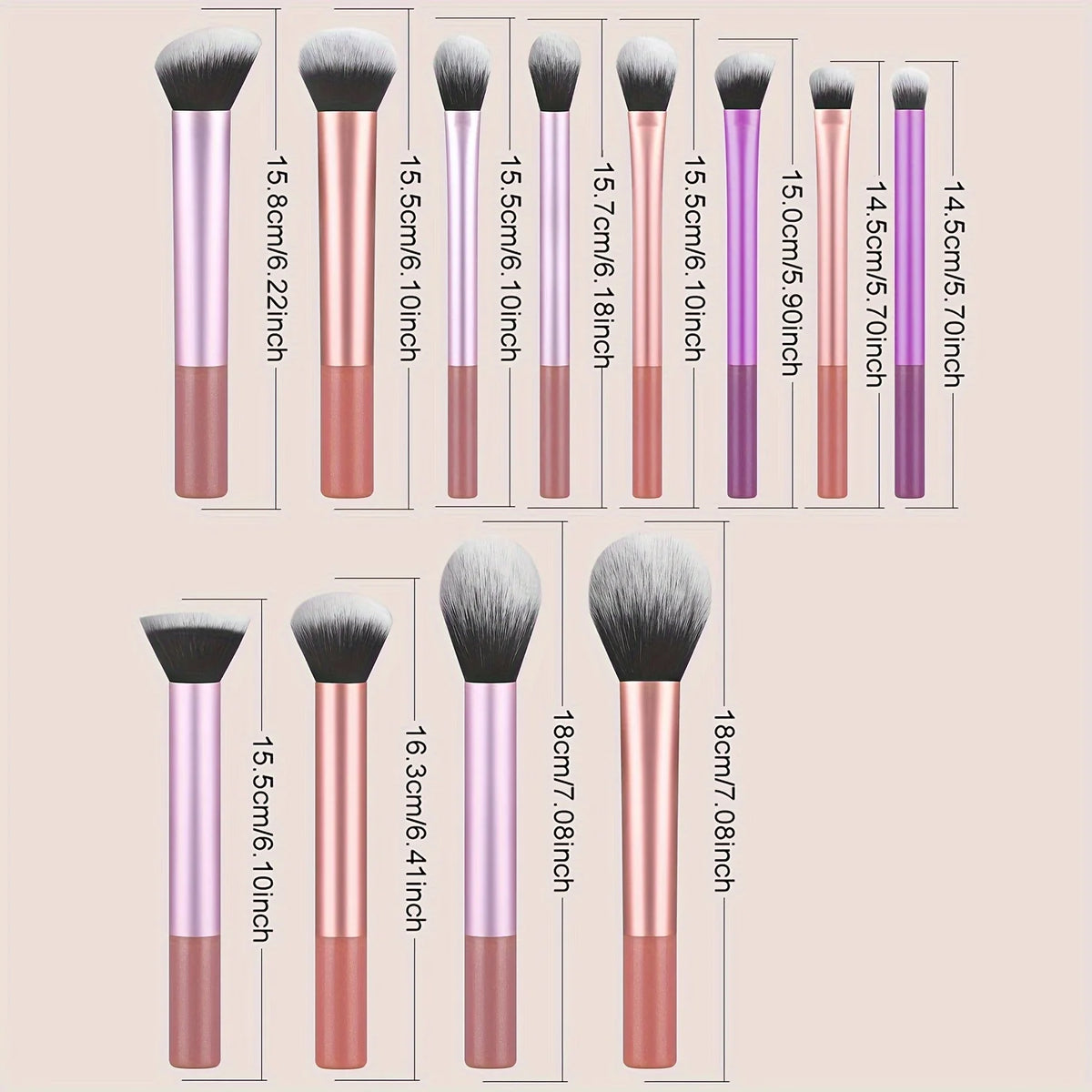 Juego completo de brochas de maquillaje clásicas de 12 piezas con licuadoras en ángulo y en forma de lágrima, 1 soplo de polvo, herramientas de aplicación profesionales, nailon.