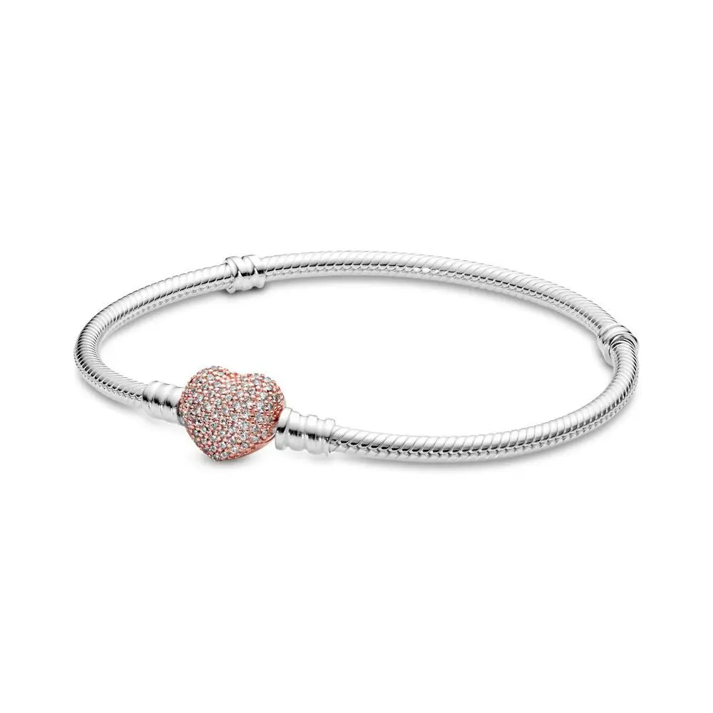 Pulsera de Plata de Ley 925 con Forma de Corazón, Diseño Circular y Moderno, para Mujer, Regalo de Cumpleaños.