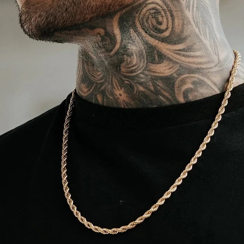 Collar de cadena de cuerda trenzada de acero inoxidable para hombres y mujeres Accesorios de joyería.