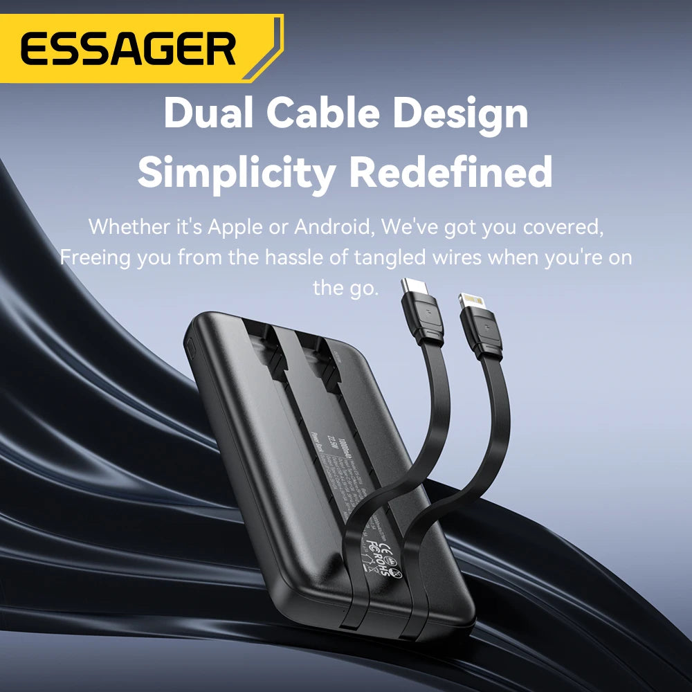 Cargador portátil para iPhone 17 16 15 Pro Charge 4 dispositivos de una sola vez , con dos cables incorporados,Essager 22,5 W Power Bank 20000 mAh