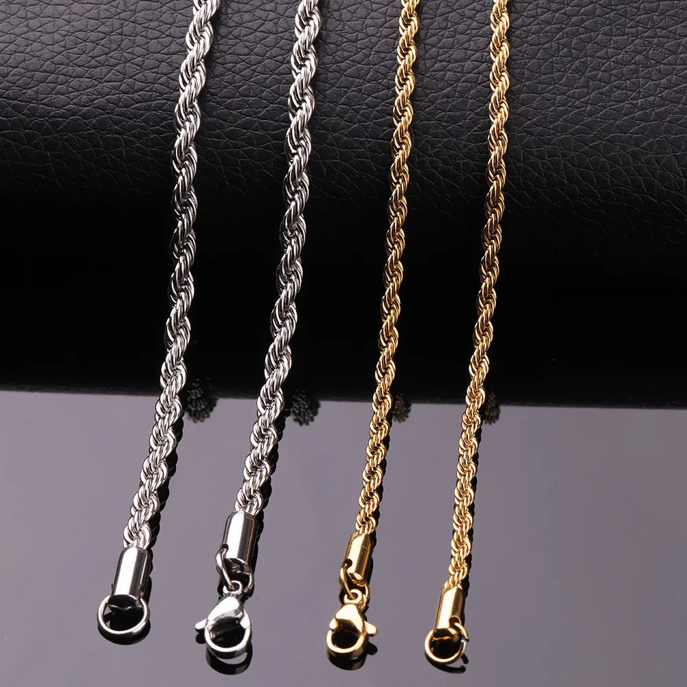 Collar de cadena de cuerda trenzada de acero inoxidable para hombres y mujeres Accesorios de joyería.