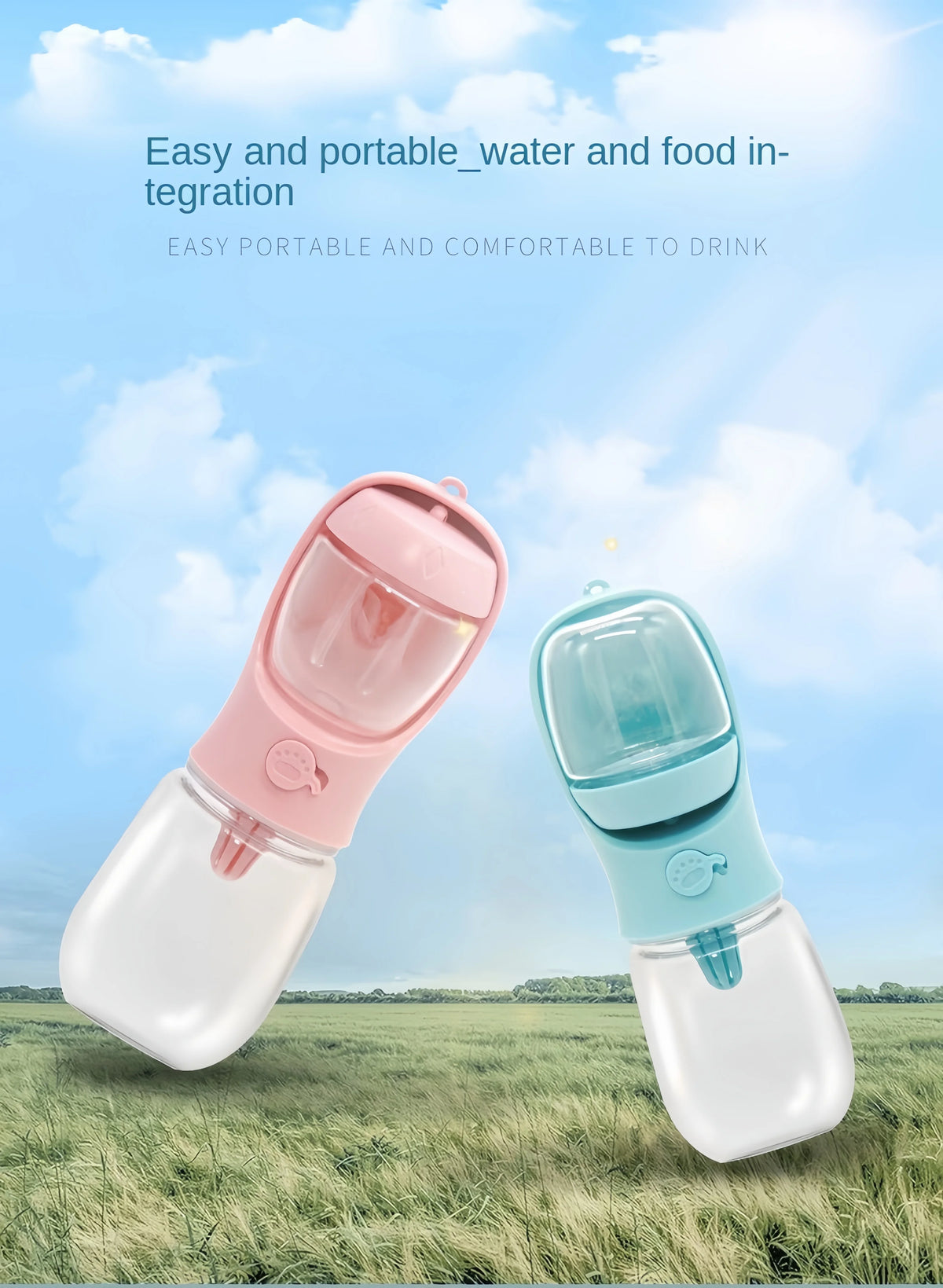 Botella de Agua Portátil para Perros y Gatos con Dispensador y Recipiente de Comida
