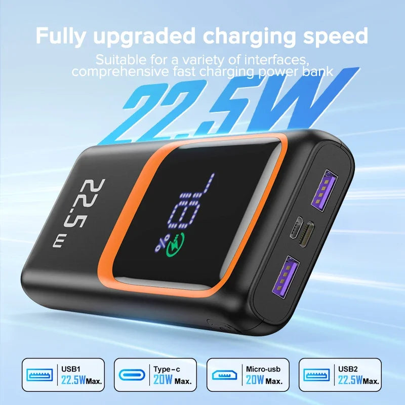 Banco de energía batería externa de gran capacidad PD 22,5 W cargador portátil de carga rápida para Samsung iPhone Xiaomi,QOOVIÇ 20000mAh.