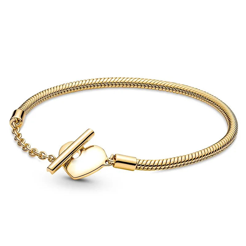 Pulsera de cadena de hueso de serpiente de lujo con circonita completa y corazón de plata pura 100% 925%, muy vendida, para mujer, joyería, regalo de fiesta.