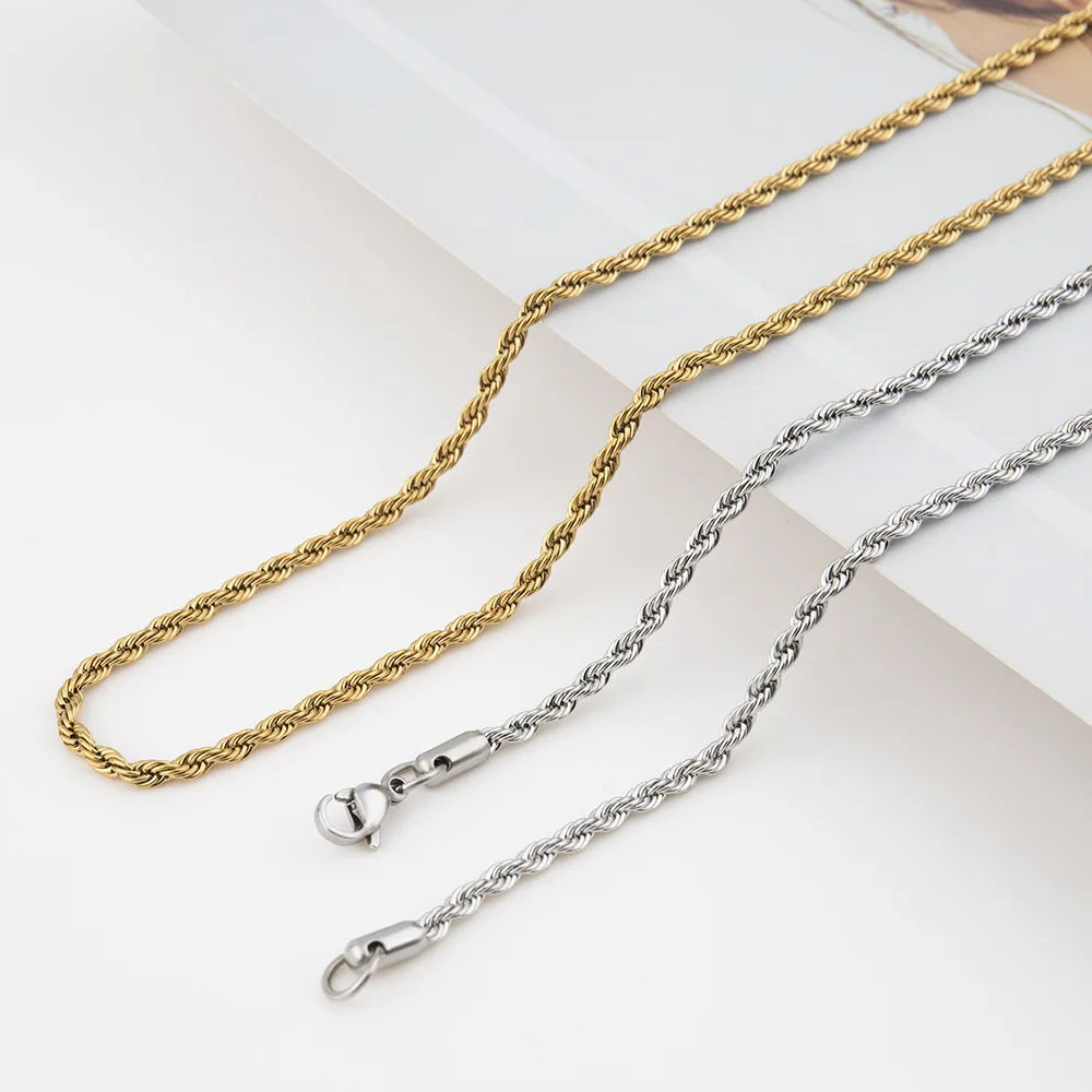 Collar de cadena de cuerda trenzada de acero inoxidable para hombres y mujeres Accesorios de joyería.