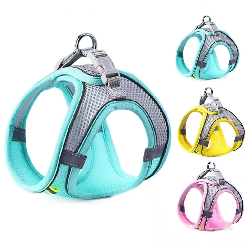Arnés para perros y gatos, chaleco, conjunto de cuerda para el pecho, arnés ajustable transpirable reflectante para mascotas para perros pequeños y medianos, para caminar al aire libre.