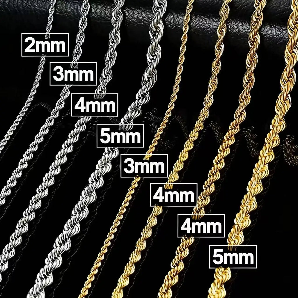Collar de cadena de cuerda trenzada de acero inoxidable para hombres y mujeres Accesorios de joyería.
