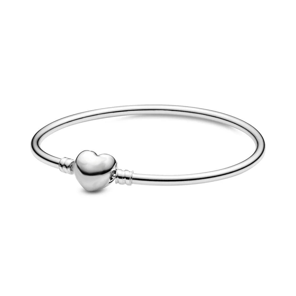 Pulsera de Plata de Ley 925 con Forma de Corazón, Diseño Circular y Moderno, para Mujer, Regalo de Cumpleaños.