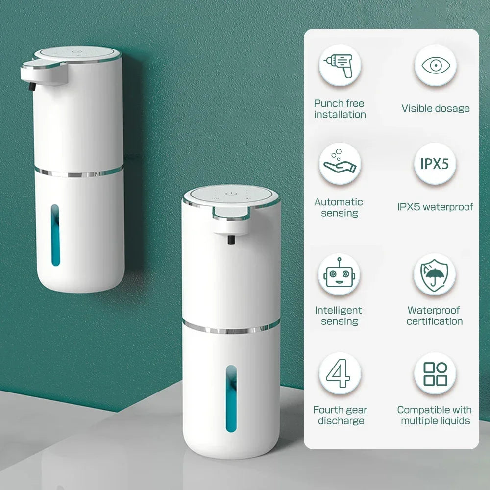 Dispensador de Jabón Automático Sin Contacto, Dispensador de Jabón Espumoso de 380 ml, Recargable por USB, Eléctrico, 4 Niveles, Producto Ecológico.