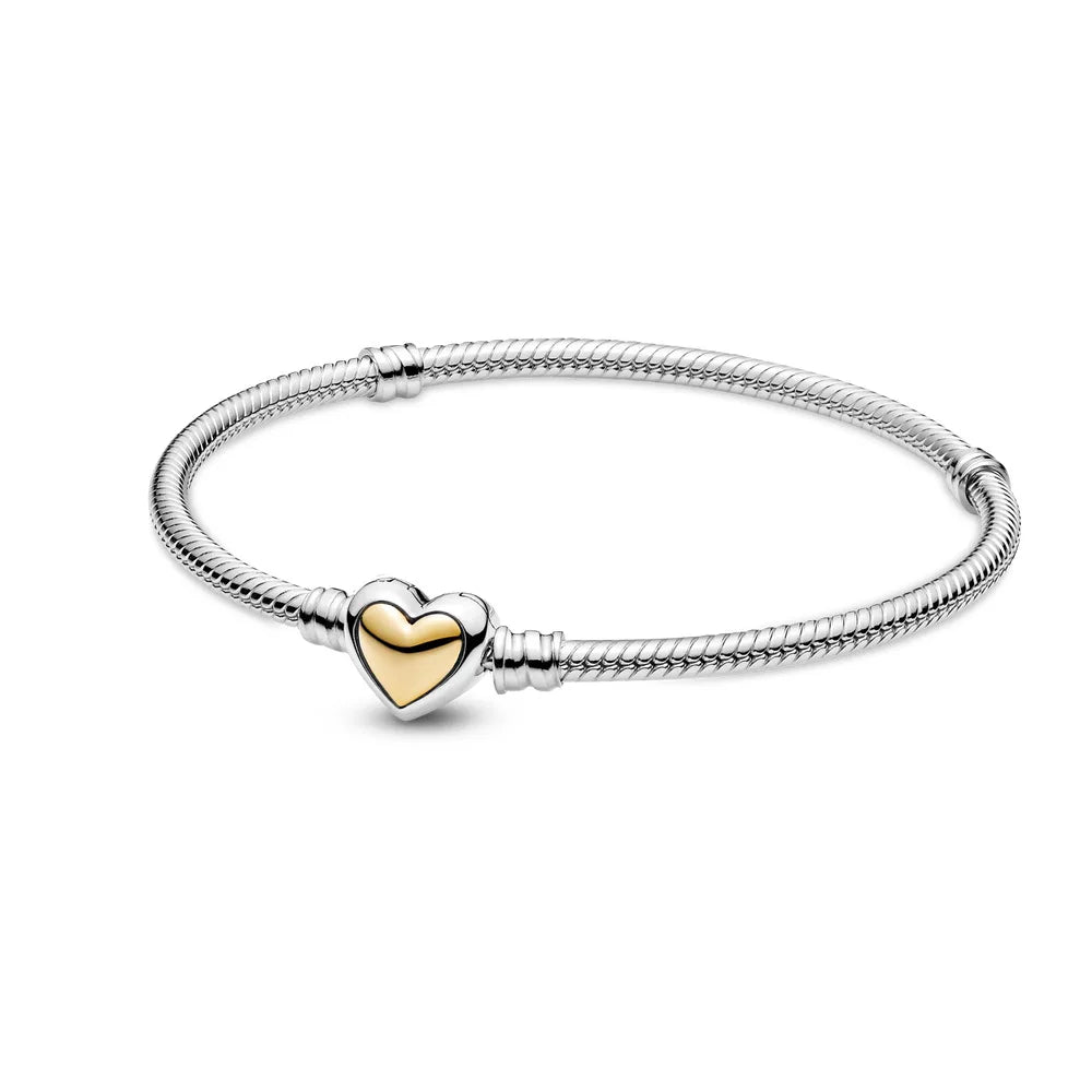 Pulsera de cadena de hueso de serpiente de lujo con circonita completa y corazón de plata pura 100% 925%, muy vendida, para mujer, joyería, regalo de fiesta.
