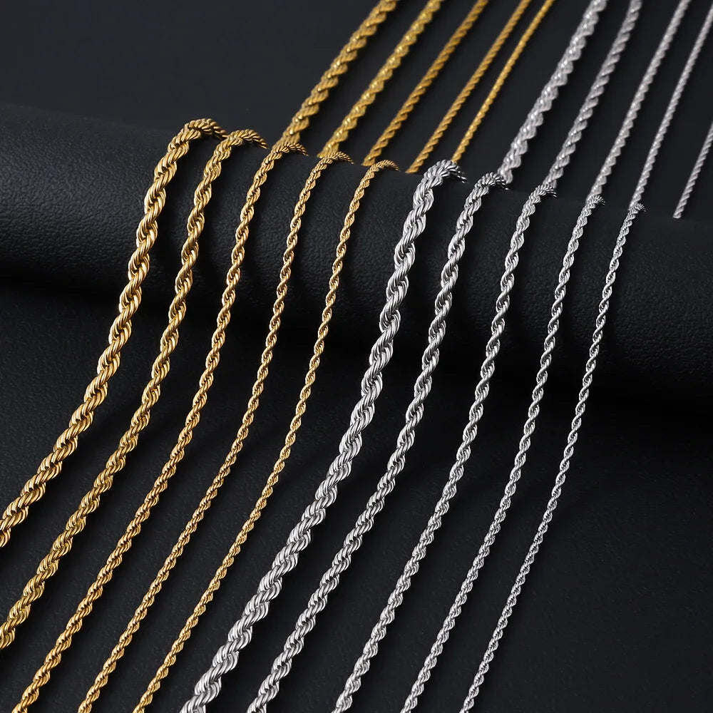 Collar de cadena de cuerda trenzada de acero inoxidable para hombres y mujeres Accesorios de joyería.