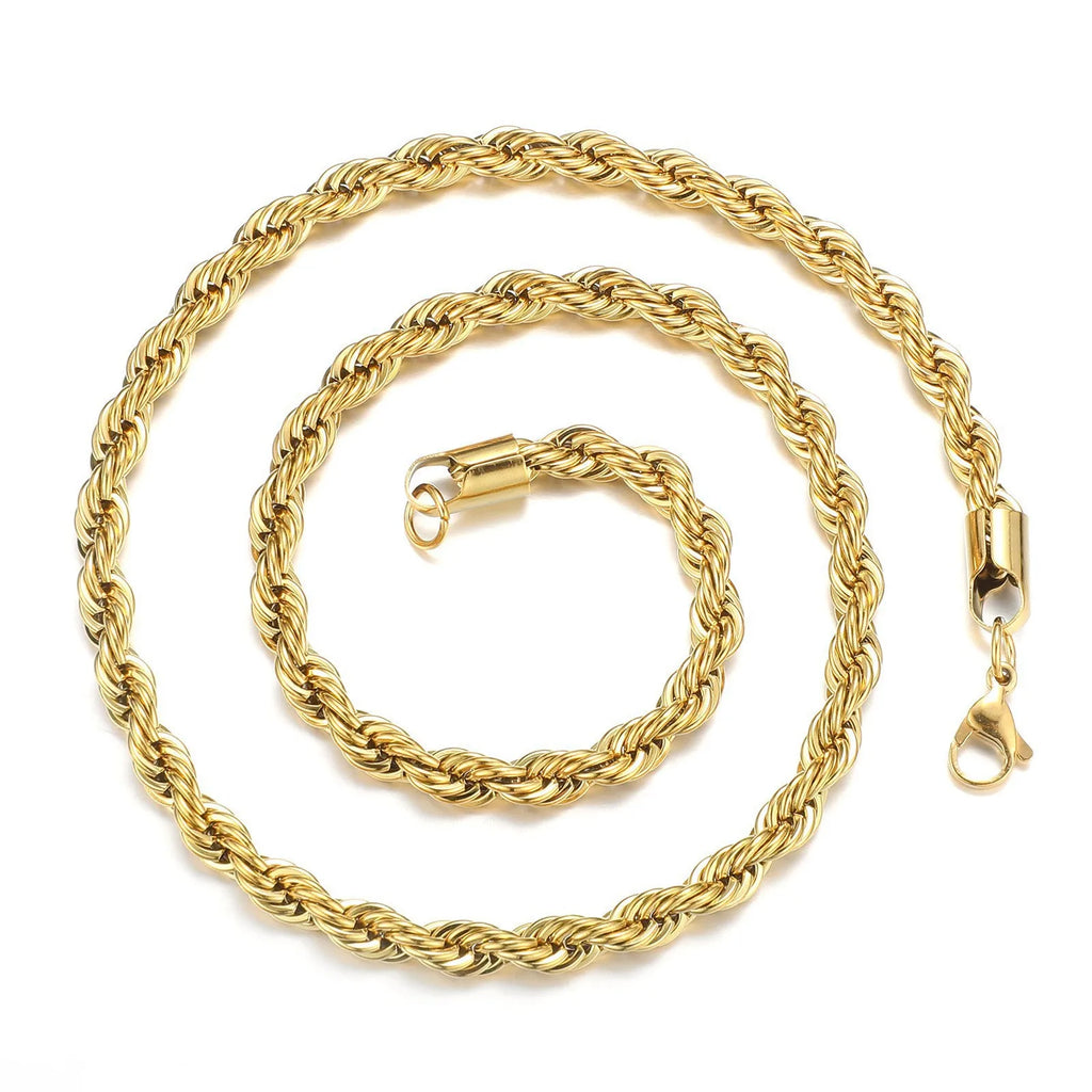 Collar de cadena de cuerda trenzada de acero inoxidable para hombres y mujeres Accesorios de joyería.