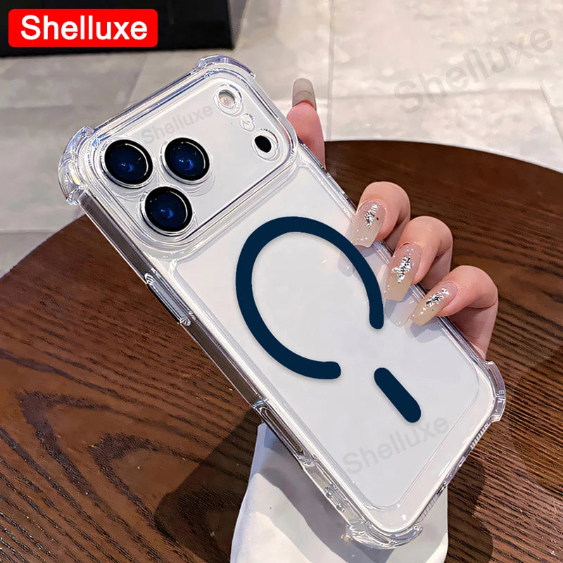 Funda Magnética Transparente Tipo Armadura para iPhone 17, iPhone 18 Pro Max, Funda Protectora de Lujo con Esquinas Reforzadas para iPhone 18, 17 Pro Max, 17 Air
