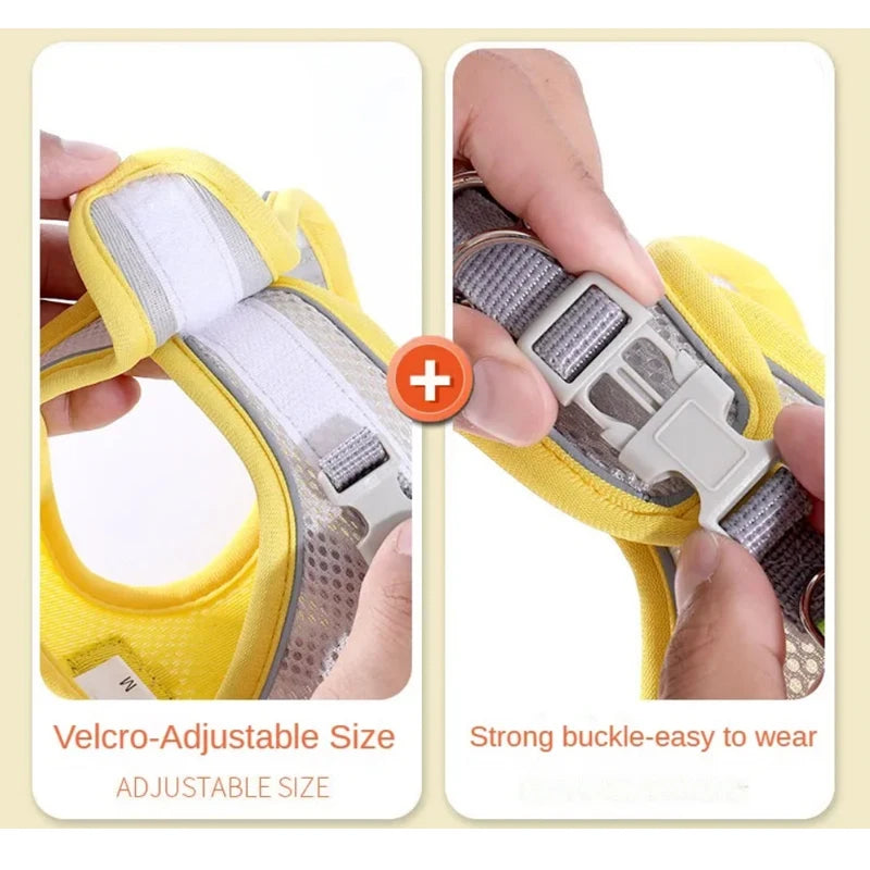 Arnés para perros y gatos, chaleco, conjunto de cuerda para el pecho, arnés ajustable transpirable reflectante para mascotas para perros pequeños y medianos, para caminar al aire libre.