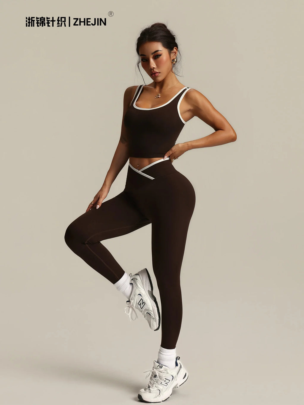 Conjunto de Yoga de 2 Piezas para Mujer, Leggings con Cintura Cruzada en V, Bra Deportivo con Ribete en Contraste, Conjunto Deportivo para Gimnasio, Ropa Deportiva.