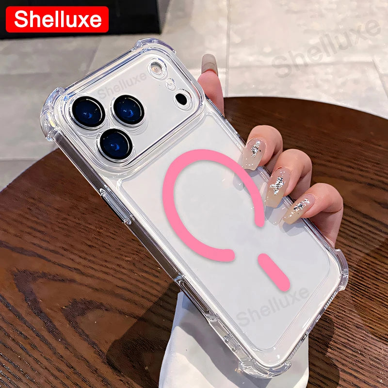 Funda Magnética Transparente Tipo Armadura para iPhone 17, iPhone 18 Pro Max, Funda Protectora de Lujo con Esquinas Reforzadas para iPhone 18, 17 Pro Max, 17 Air