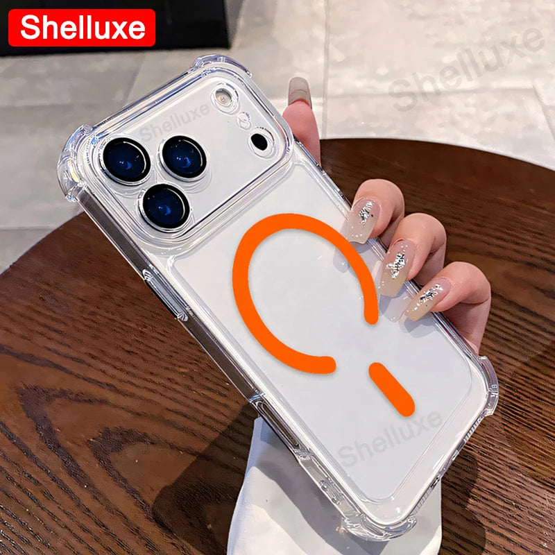 Funda Magnética Transparente Tipo Armadura para iPhone 17, iPhone 18 Pro Max, Funda Protectora de Lujo con Esquinas Reforzadas para iPhone 18, 17 Pro Max, 17 Air