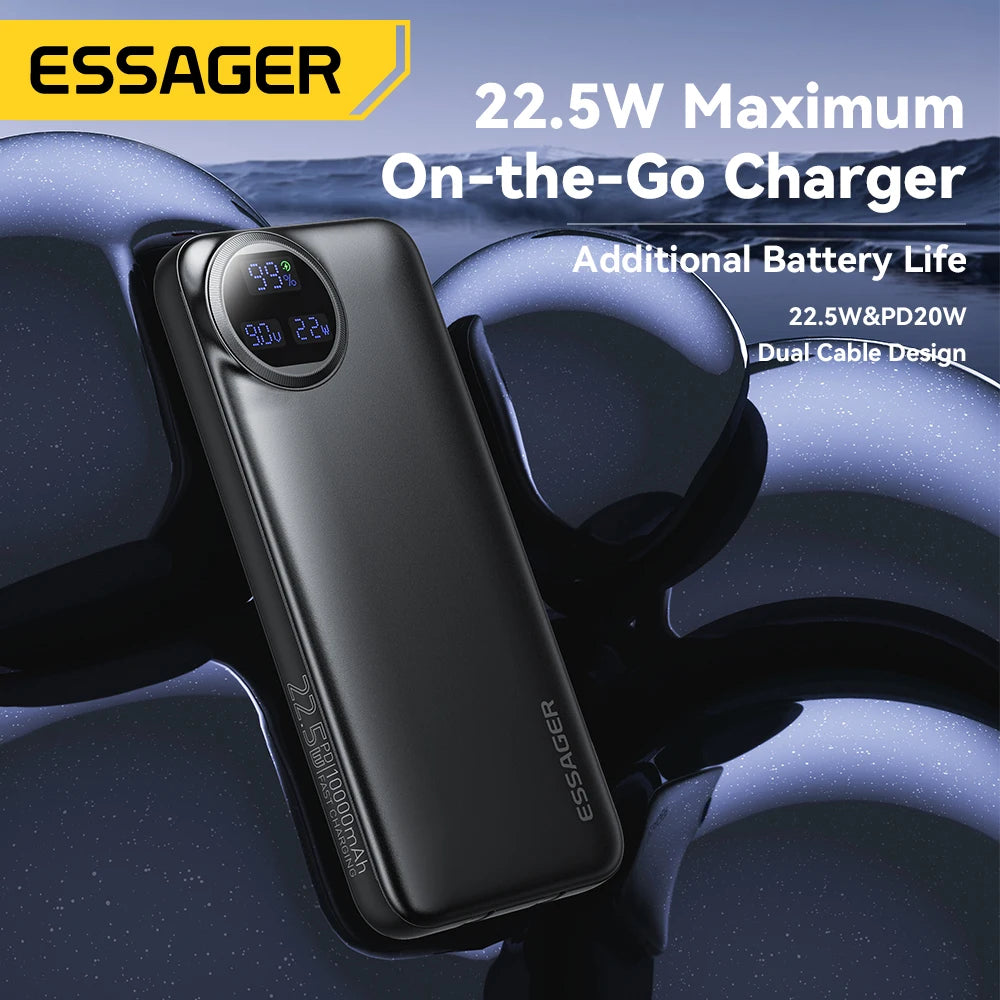 Cargador portátil para iPhone 17 16 15 Pro Charge 4 dispositivos de una sola vez , con dos cables incorporados,Essager 22,5 W Power Bank 20000 mAh