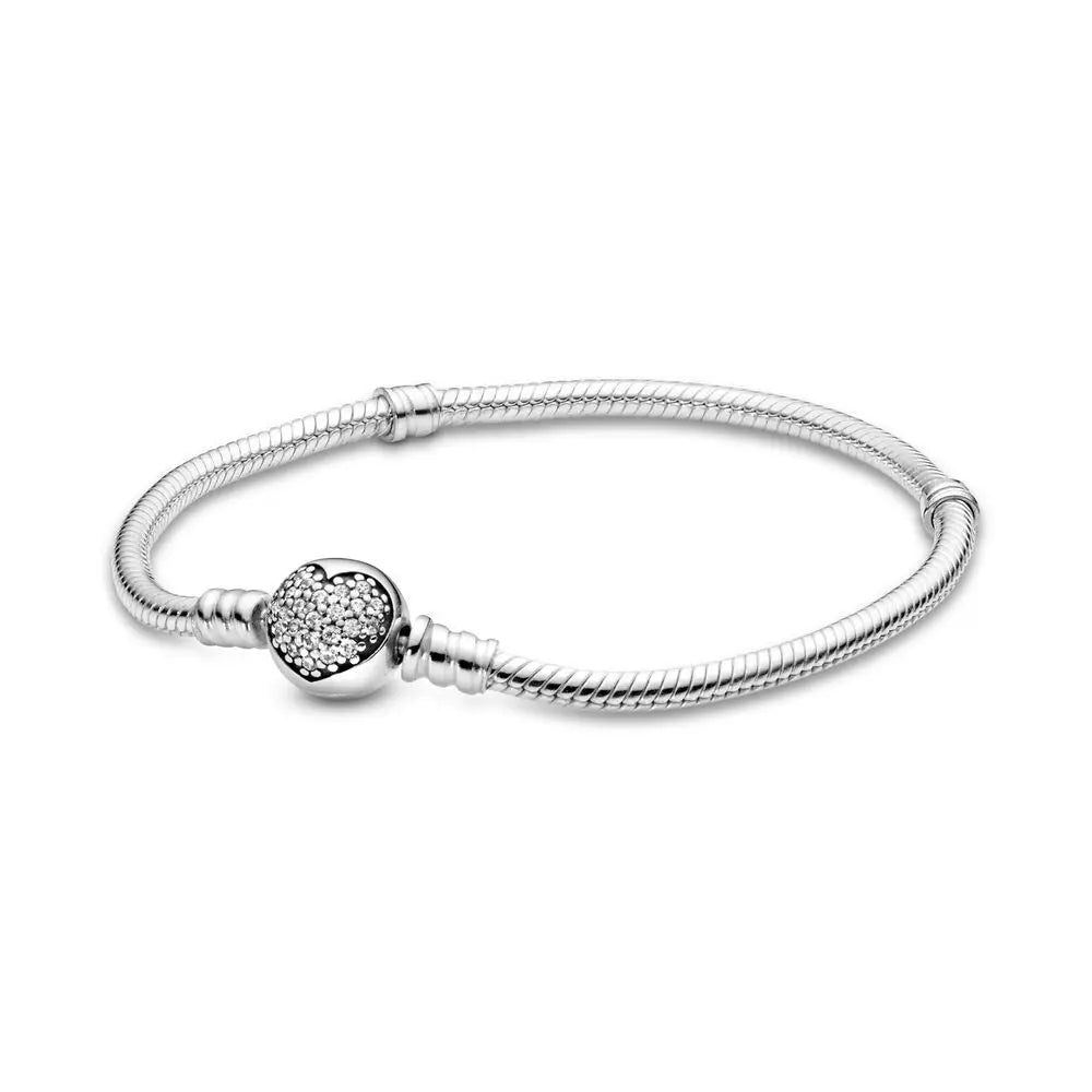 Pulsera de cadena de hueso de serpiente de lujo con circonita completa y corazón de plata pura 100% 925%, muy vendida, para mujer, joyería, regalo de fiesta.