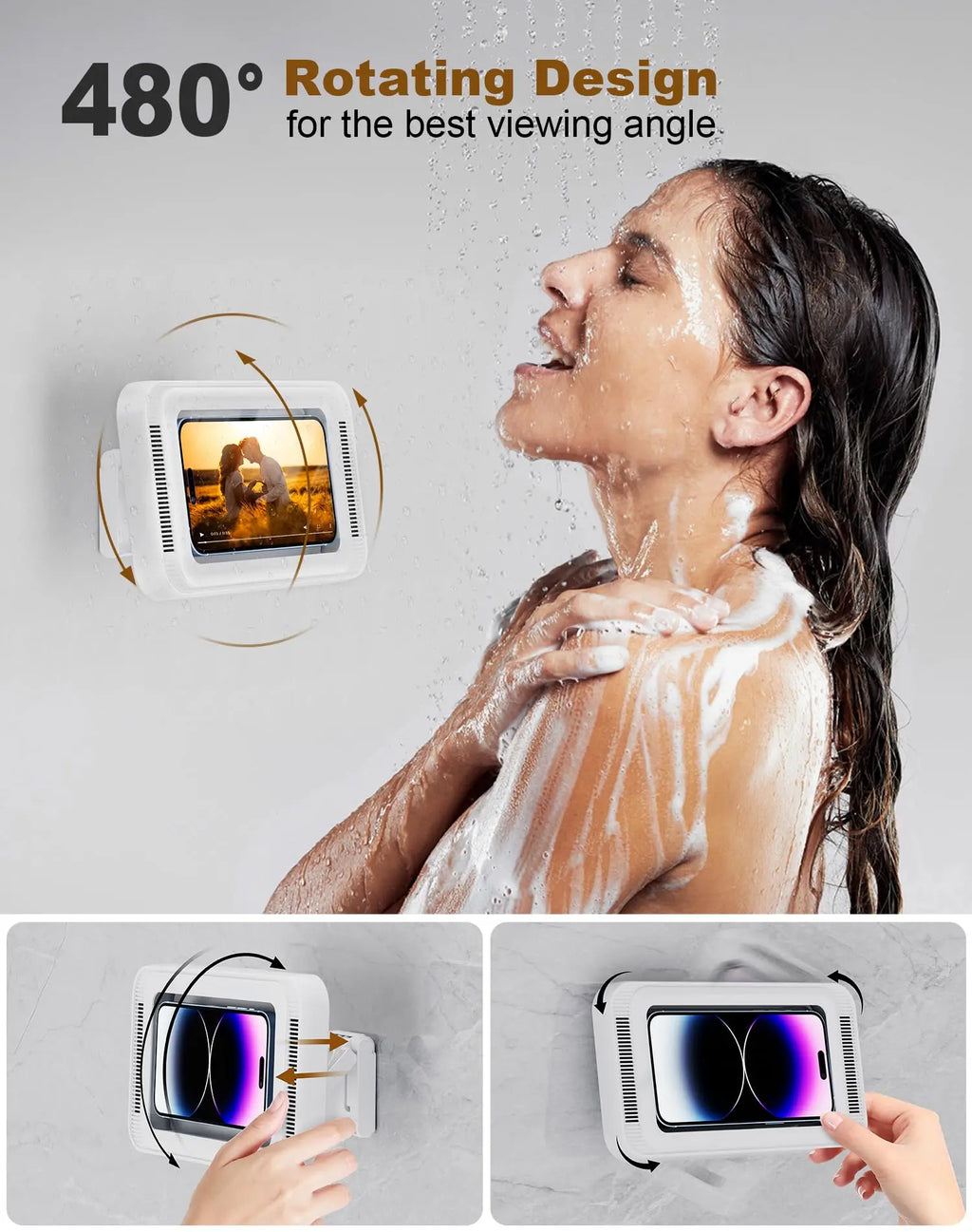 Soporte de Móvil para Ducha con Altavoz | Rotación 480° | Antihumedad
