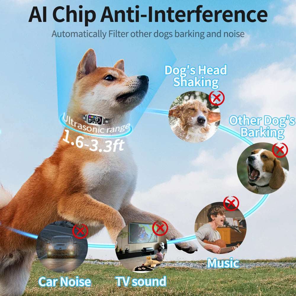 Collar inteligente contra ladridos para perros grandes y medianos, dispositivo disuasorio ultrasónico inteligente, Collar antiladridos recargable.