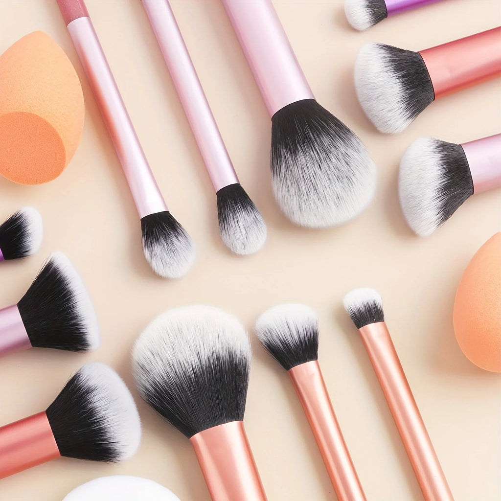 Juego completo de brochas de maquillaje clásicas de 12 piezas con licuadoras en ángulo y en forma de lágrima, 1 soplo de polvo, herramientas de aplicación profesionales, nailon.