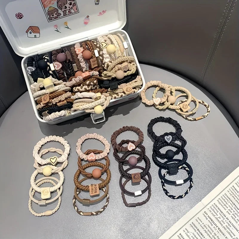 Conjunto de lazos para el cabello para mujer: lindas diademas elásticas con dijes de corazón y cuentas para todo tipo de cabello, para coletas y entrenamientos.