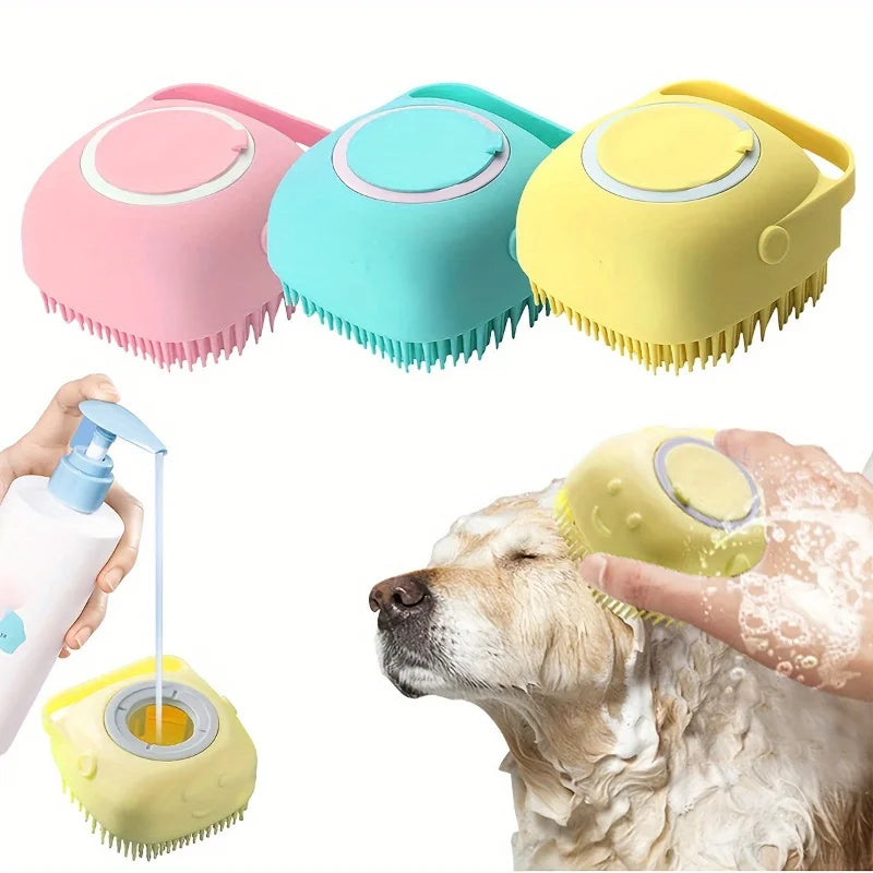 Guantes de Silicona para Baño y Masaje de Perros, Cepillo para Mascotas, Herramienta de Limpieza para Baño de Gatos, Cepillo para Perros con Dispensador de Champú, Suministros de Aseo para Perros.