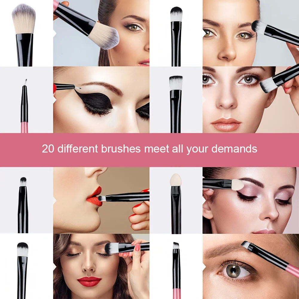 Set de Brochas de Maquillaje de 20 Piezas, Brochas Suaves y Esponjosas para Sombras de Ojos, Base Cosmética, Polvo, Iluminador, Herramienta de Belleza para Principiantes.