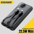 Cargador portátil para iPhone 17 16 15 Pro Charge 4 dispositivos de una sola vez , con dos cables incorporados,Essager 22,5 W Power Bank 20000 mAh