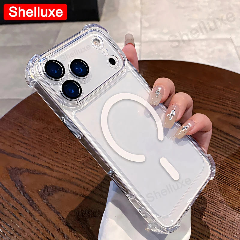 Funda Magnética Transparente Tipo Armadura para iPhone 17, iPhone 18 Pro Max, Funda Protectora de Lujo con Esquinas Reforzadas para iPhone 18, 17 Pro Max, 17 Air