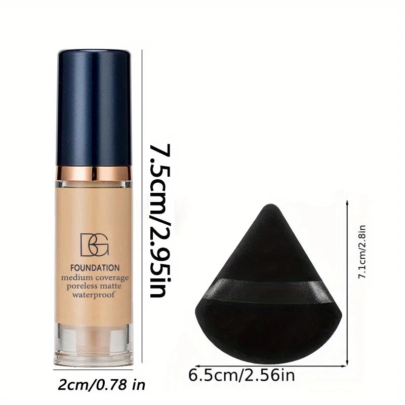Base líquida resistente al agua de cobertura completa, esponja de polvo Triangular negro, acabado mate de larga duración, cubierta de círculo oscuro y imperfecciones, 2 uds.