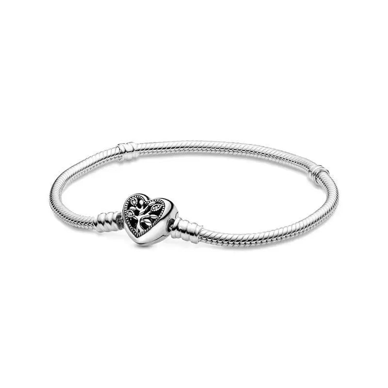 Pulsera de Plata de Ley 925 con Forma de Corazón, Diseño Circular y Moderno, para Mujer, Regalo de Cumpleaños.