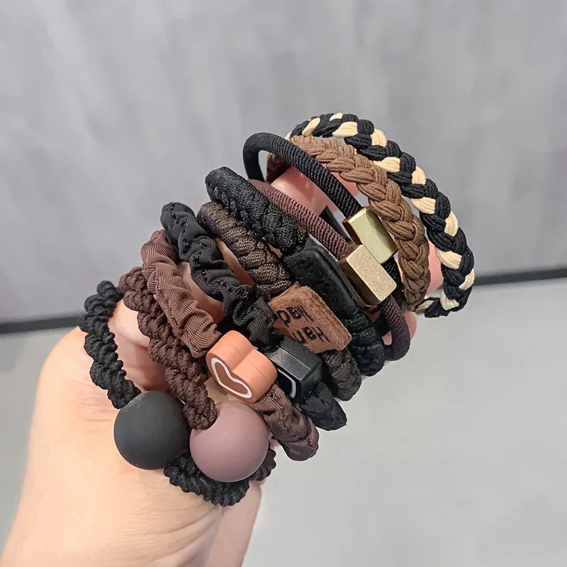 Conjunto de lazos para el cabello para mujer: lindas diademas elásticas con dijes de corazón y cuentas para todo tipo de cabello, para coletas y entrenamientos.