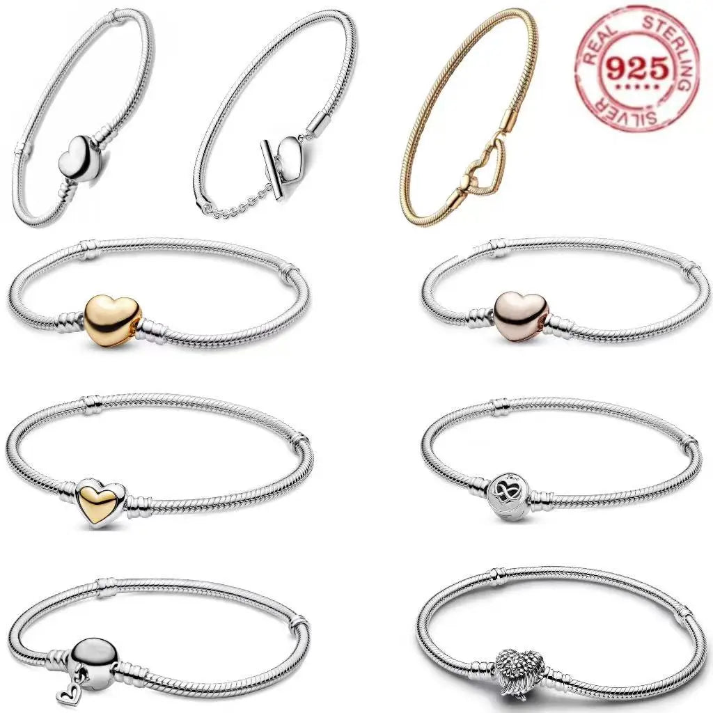 Pulsera de cadena de hueso de serpiente de lujo con circonita completa y corazón de plata pura 100% 925%, muy vendida, para mujer, joyería, regalo de fiesta.