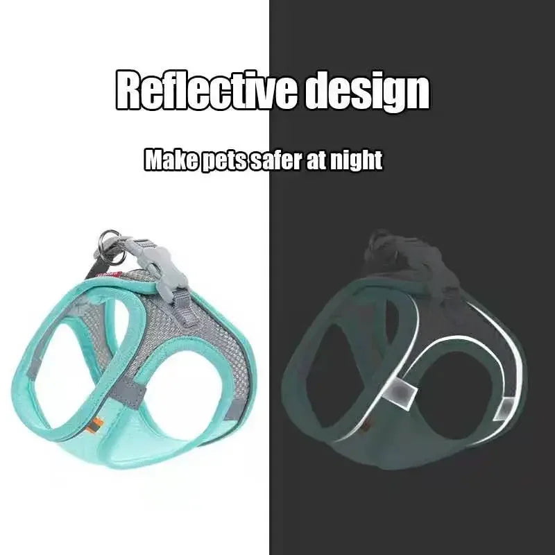 Arnés para perros y gatos, chaleco, conjunto de cuerda para el pecho, arnés ajustable transpirable reflectante para mascotas para perros pequeños y medianos, para caminar al aire libre.