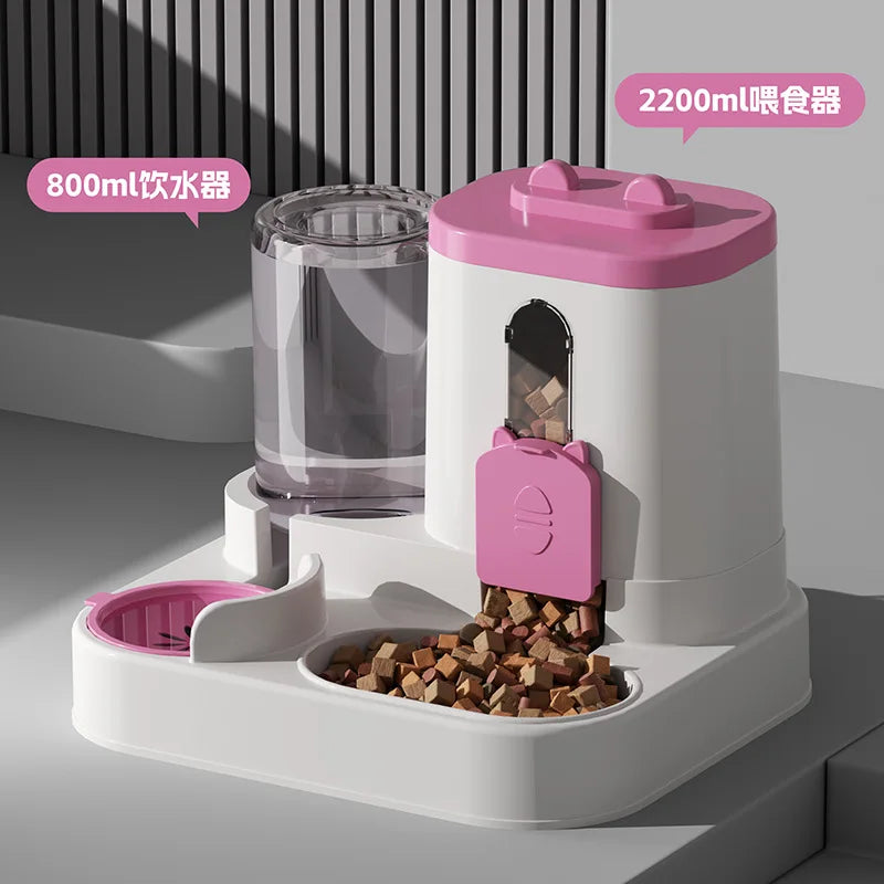 Comedero Automático para Gatos con Diseño Antiderrames y Fuente de Agua, Dispensador de Comida para Mascotas para Gatos y Perros Pequeños, Medianos y Grandes.