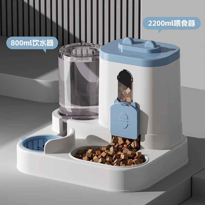 Comedero Automático para Gatos con Diseño Antiderrames y Fuente de Agua, Dispensador de Comida para Mascotas para Gatos y Perros Pequeños, Medianos y Grandes.