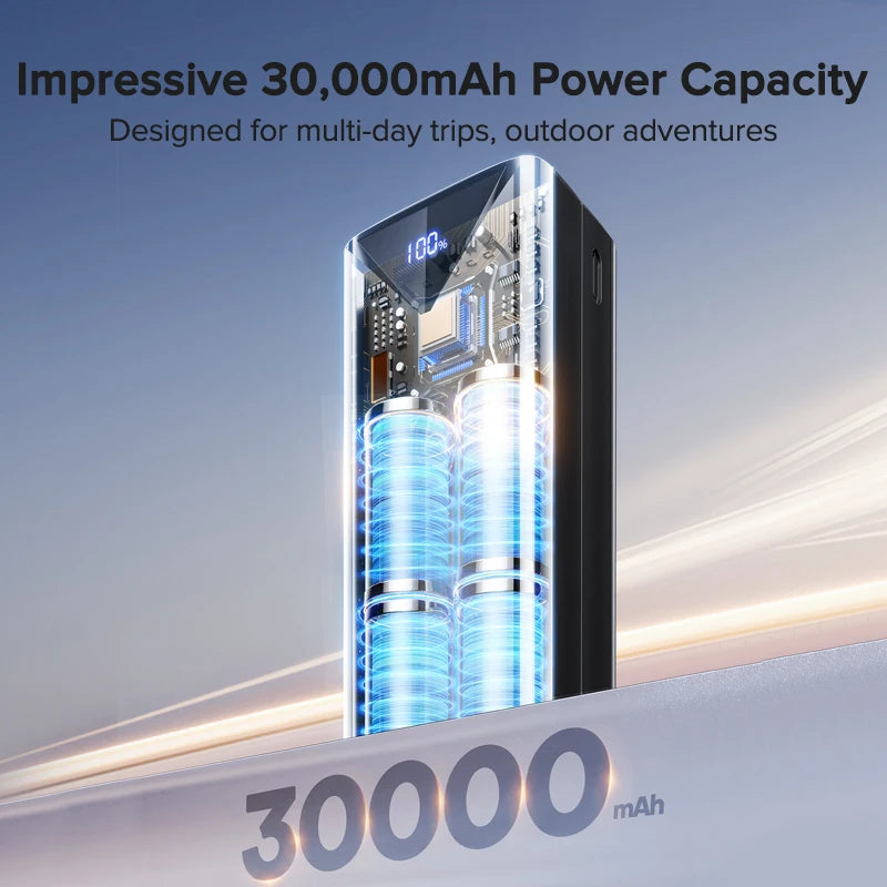 cargador portatil 30000mAh,Cable incorporado de carga rápida de 22,5 W, cargador portátil de batería grande externa para iPhone, Samsung y Xiaomi