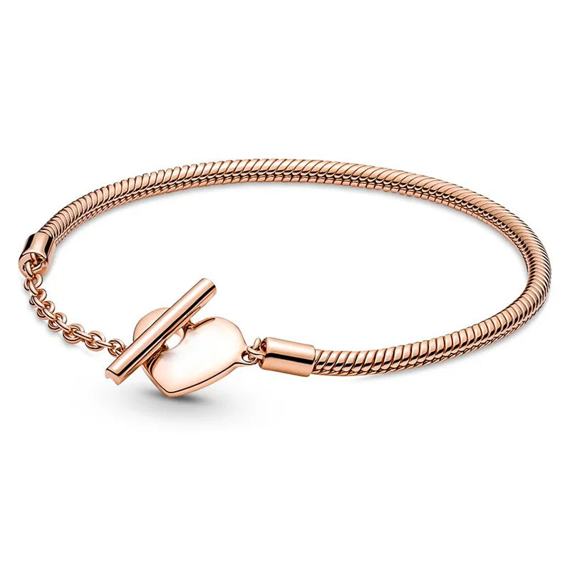 Pulsera de cadena de hueso de serpiente de lujo con circonita completa y corazón de plata pura 100% 925%, muy vendida, para mujer, joyería, regalo de fiesta.