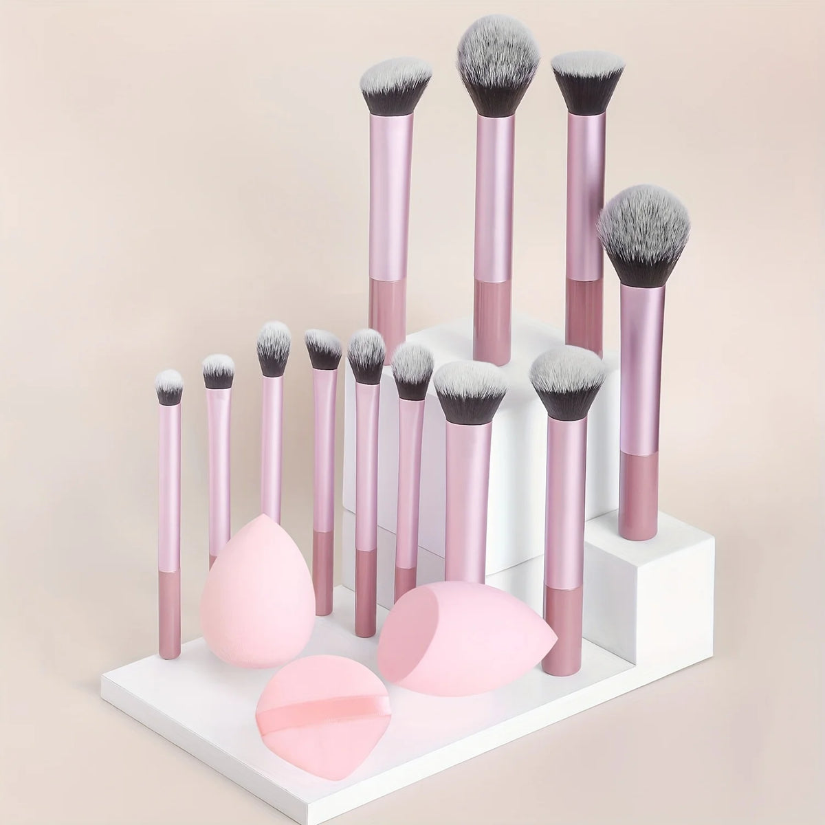Juego completo de brochas de maquillaje clásicas de 12 piezas con licuadoras en ángulo y en forma de lágrima, 1 soplo de polvo, herramientas de aplicación profesionales, nailon.