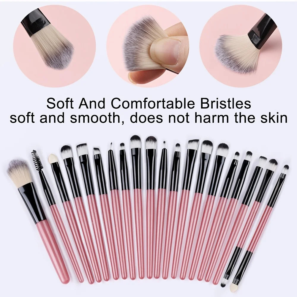Set de Brochas de Maquillaje de 20 Piezas, Brochas Suaves y Esponjosas para Sombras de Ojos, Base Cosmética, Polvo, Iluminador, Herramienta de Belleza para Principiantes.