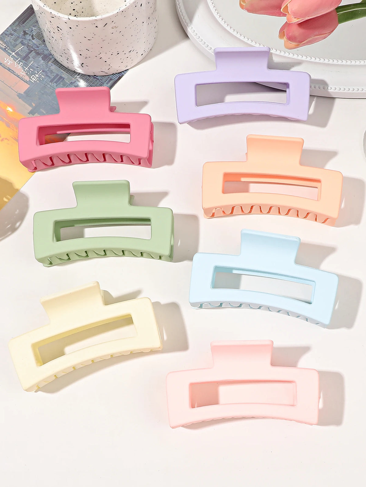 7 Uds. Pinzas en forma de garra para el pelo cuadradas medianas de 3,4 "para mujer, pelo grueso y fino, pinzas de mandíbula de plátano mate de sujeción fuerte, accesorios para el cabello.