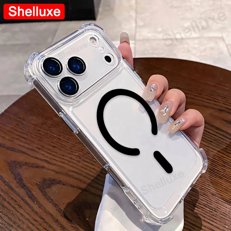 Funda Magnética Transparente Tipo Armadura para iPhone 17, iPhone 18 Pro Max, Funda Protectora de Lujo con Esquinas Reforzadas para iPhone 18, 17 Pro Max, 17 Air