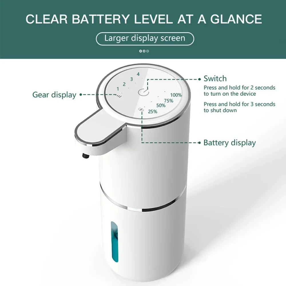 Dispensador de Jabón Automático Sin Contacto, Dispensador de Jabón Espumoso de 380 ml, Recargable por USB, Eléctrico, 4 Niveles, Producto Ecológico.