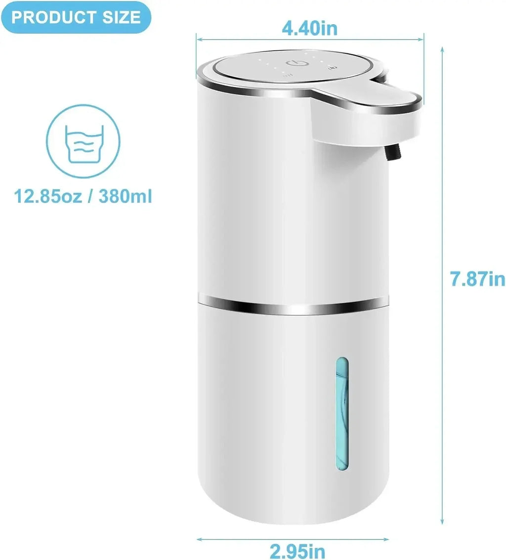 Dispensador de Jabón Automático Sin Contacto, Dispensador de Jabón Espumoso de 380 ml, Recargable por USB, Eléctrico, 4 Niveles, Producto Ecológico.